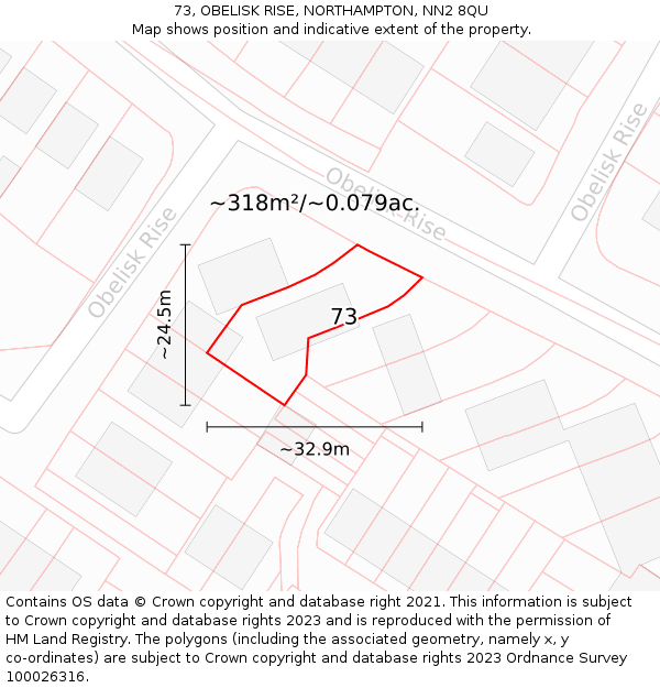 73, OBELISK RISE, NORTHAMPTON, NN2 8QU: Plot and title map