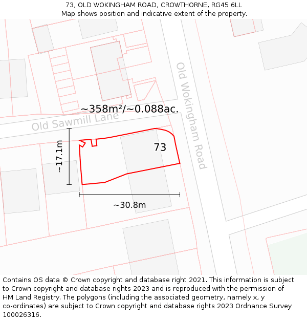 73, OLD WOKINGHAM ROAD, CROWTHORNE, RG45 6LL: Plot and title map