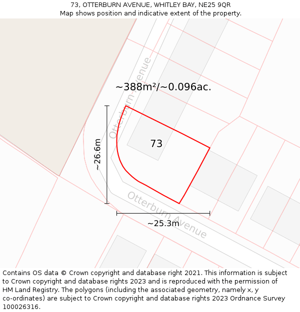 73, OTTERBURN AVENUE, WHITLEY BAY, NE25 9QR: Plot and title map