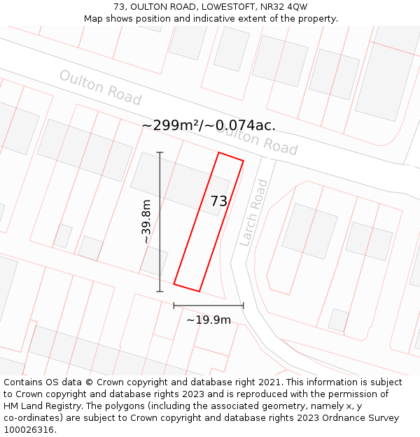 73, OULTON ROAD, LOWESTOFT, NR32 4QW: Plot and title map