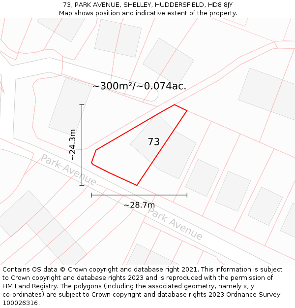 73, PARK AVENUE, SHELLEY, HUDDERSFIELD, HD8 8JY: Plot and title map