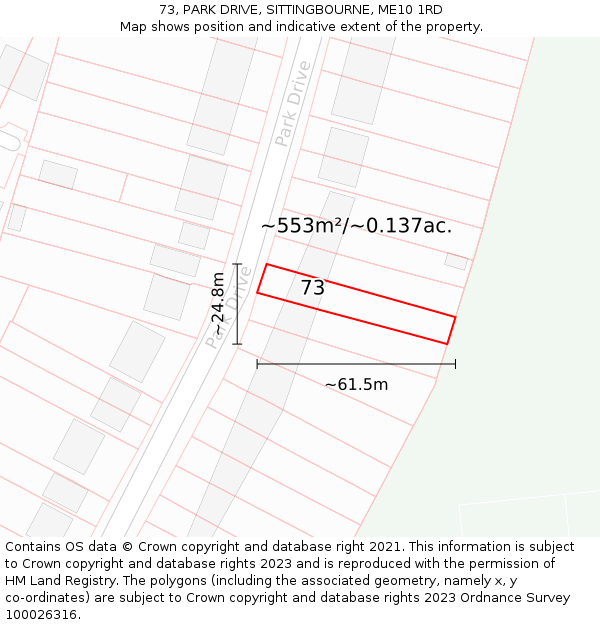 73, PARK DRIVE, SITTINGBOURNE, ME10 1RD: Plot and title map