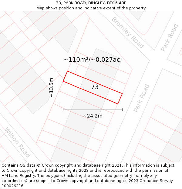 73, PARK ROAD, BINGLEY, BD16 4BP: Plot and title map