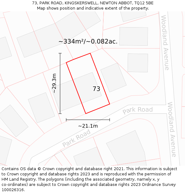 73, PARK ROAD, KINGSKERSWELL, NEWTON ABBOT, TQ12 5BE: Plot and title map