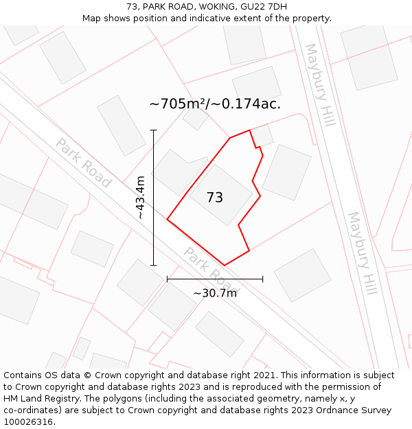 73, PARK ROAD, WOKING, GU22 7DH: Plot and title map