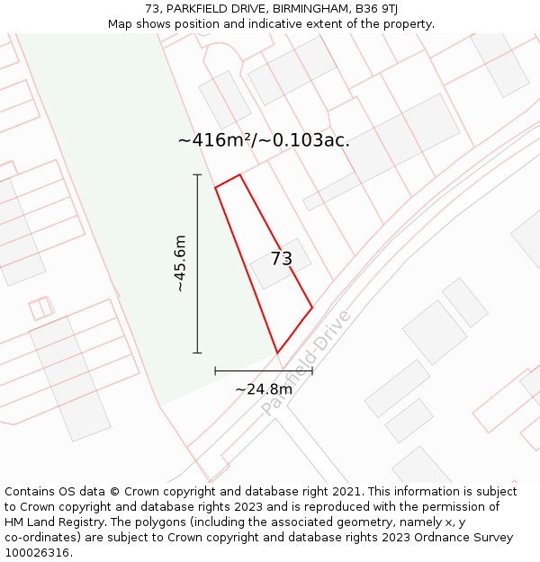 73, PARKFIELD DRIVE, BIRMINGHAM, B36 9TJ: Plot and title map