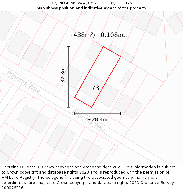 73, PILGRIMS WAY, CANTERBURY, CT1 1YA: Plot and title map