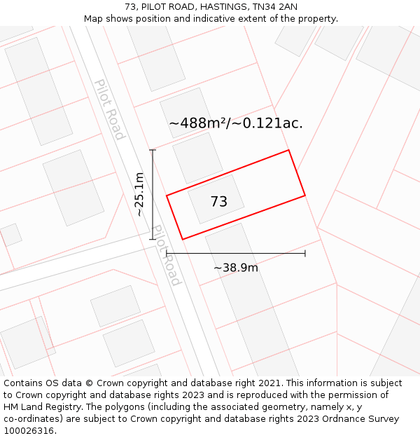 73, PILOT ROAD, HASTINGS, TN34 2AN: Plot and title map