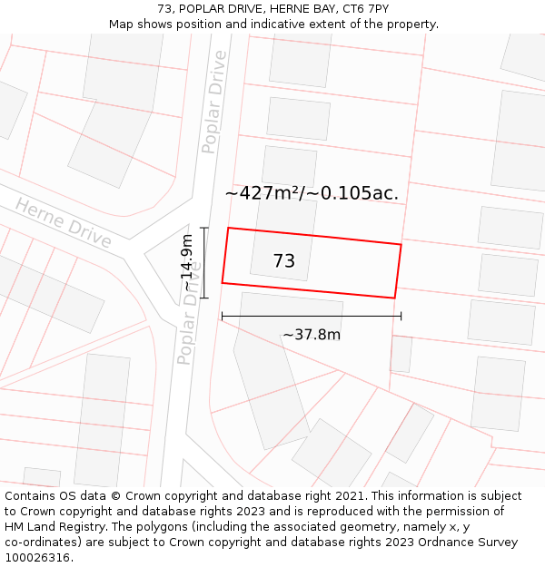 73, POPLAR DRIVE, HERNE BAY, CT6 7PY: Plot and title map