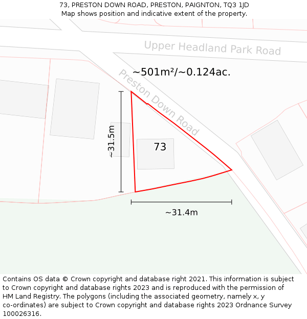 73, PRESTON DOWN ROAD, PRESTON, PAIGNTON, TQ3 1JD: Plot and title map