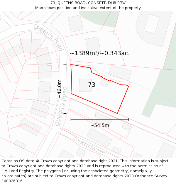 73, QUEENS ROAD, CONSETT, DH8 0BW: Plot and title map