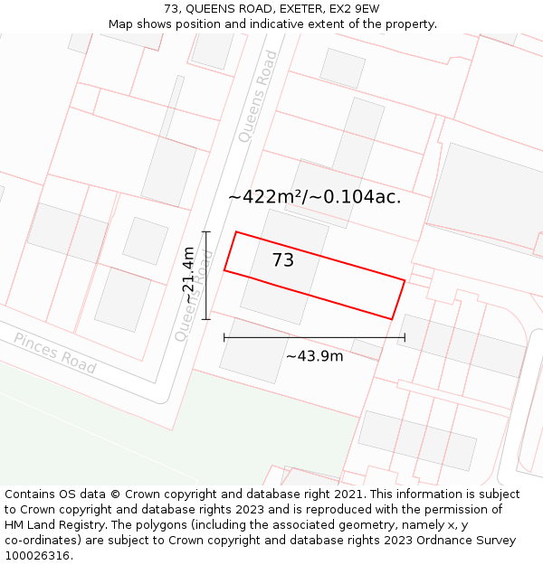 73, QUEENS ROAD, EXETER, EX2 9EW: Plot and title map