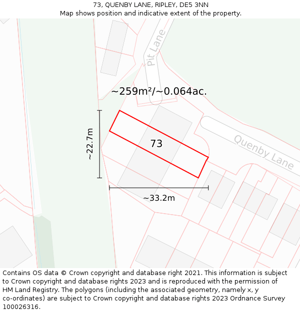 73, QUENBY LANE, RIPLEY, DE5 3NN: Plot and title map