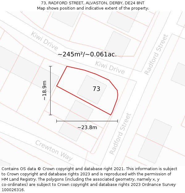 73, RADFORD STREET, ALVASTON, DERBY, DE24 8NT: Plot and title map