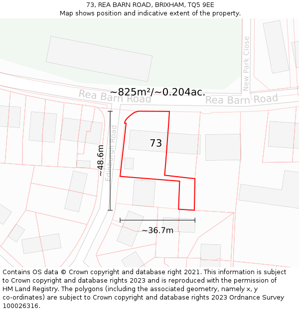 73, REA BARN ROAD, BRIXHAM, TQ5 9EE: Plot and title map