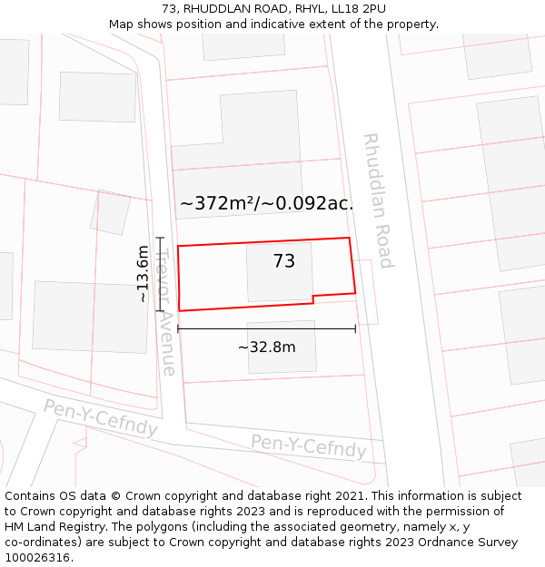 73, RHUDDLAN ROAD, RHYL, LL18 2PU: Plot and title map