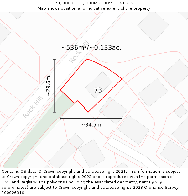 73, ROCK HILL, BROMSGROVE, B61 7LN: Plot and title map