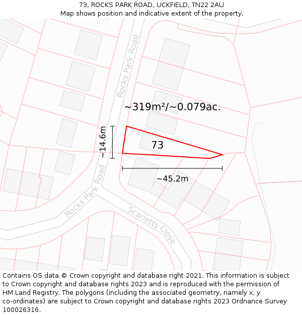 73, ROCKS PARK ROAD, UCKFIELD, TN22 2AU: Plot and title map