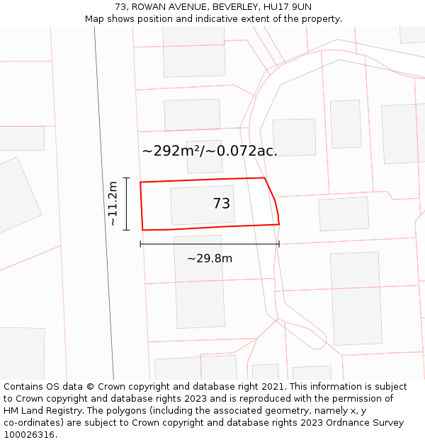 73, ROWAN AVENUE, BEVERLEY, HU17 9UN: Plot and title map