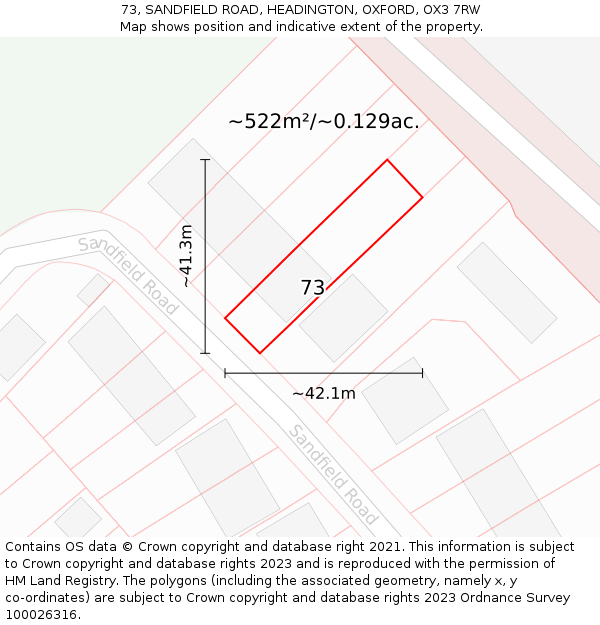 73, SANDFIELD ROAD, HEADINGTON, OXFORD, OX3 7RW: Plot and title map