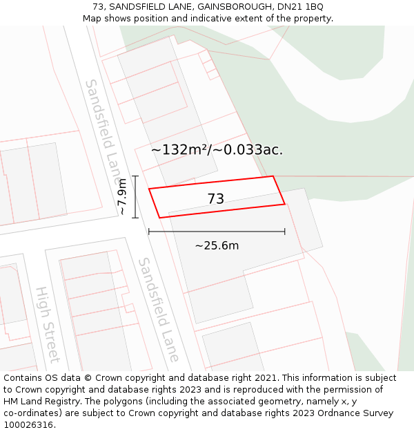 73, SANDSFIELD LANE, GAINSBOROUGH, DN21 1BQ: Plot and title map