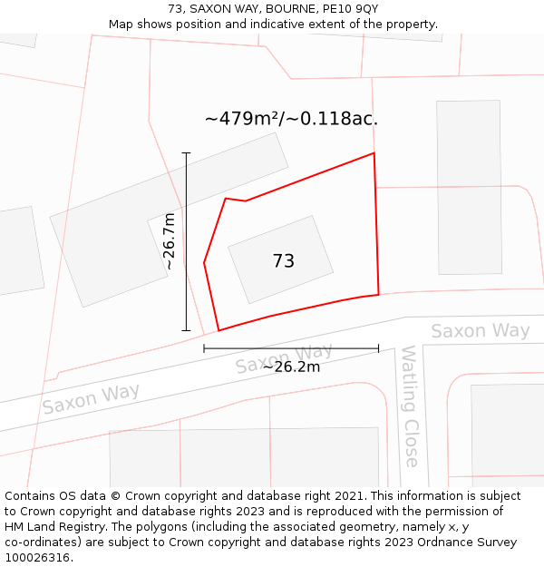 73, SAXON WAY, BOURNE, PE10 9QY: Plot and title map