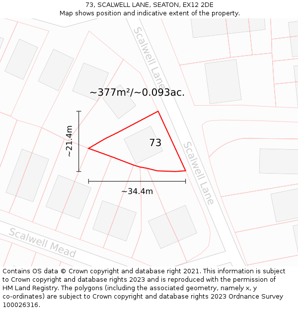 73, SCALWELL LANE, SEATON, EX12 2DE: Plot and title map