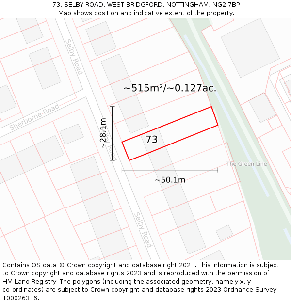 73, SELBY ROAD, WEST BRIDGFORD, NOTTINGHAM, NG2 7BP: Plot and title map