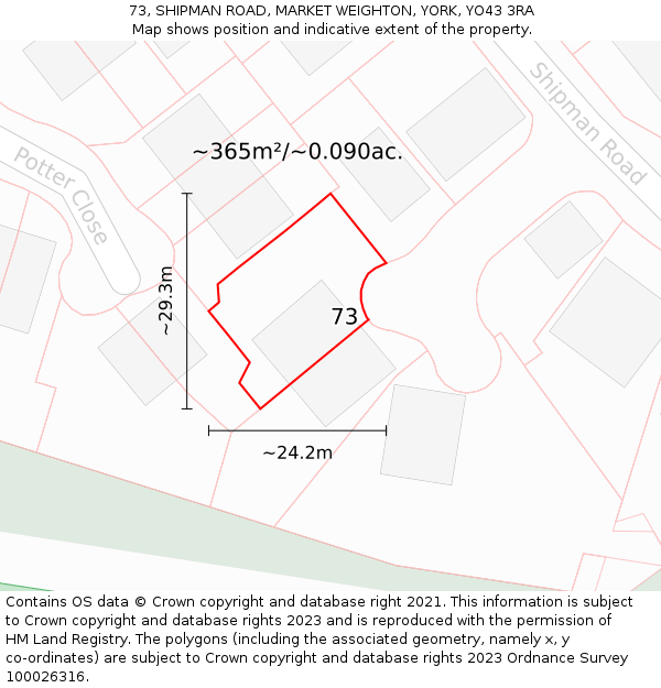73, SHIPMAN ROAD, MARKET WEIGHTON, YORK, YO43 3RA: Plot and title map