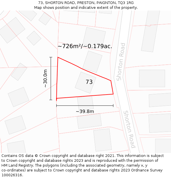 73, SHORTON ROAD, PRESTON, PAIGNTON, TQ3 1RG: Plot and title map