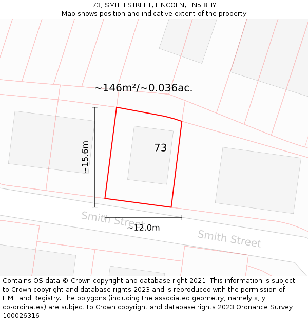 73, SMITH STREET, LINCOLN, LN5 8HY: Plot and title map