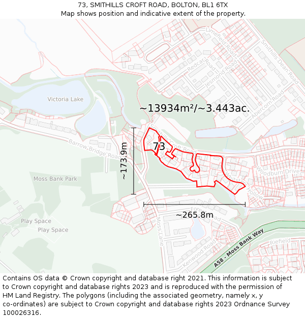 73, SMITHILLS CROFT ROAD, BOLTON, BL1 6TX: Plot and title map