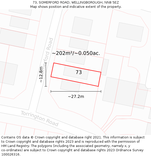 73, SOMERFORD ROAD, WELLINGBOROUGH, NN8 5EZ: Plot and title map