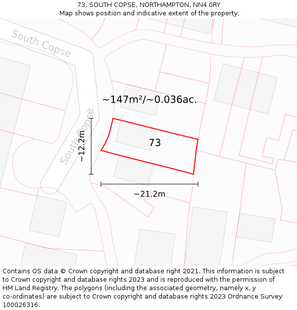 73, SOUTH COPSE, NORTHAMPTON, NN4 0RY: Plot and title map