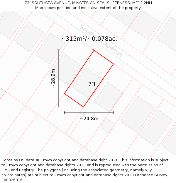 73, SOUTHSEA AVENUE, MINSTER ON SEA, SHEERNESS, ME12 2NH: Plot and title map
