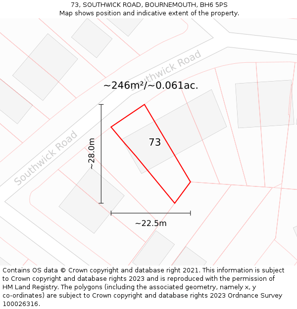 73, SOUTHWICK ROAD, BOURNEMOUTH, BH6 5PS: Plot and title map