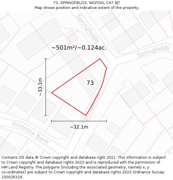 73, SPRINGFIELDS, WIGTON, CA7 9JT: Plot and title map