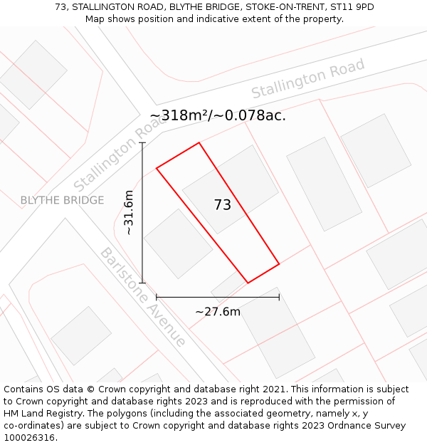 73, STALLINGTON ROAD, BLYTHE BRIDGE, STOKE-ON-TRENT, ST11 9PD: Plot and title map