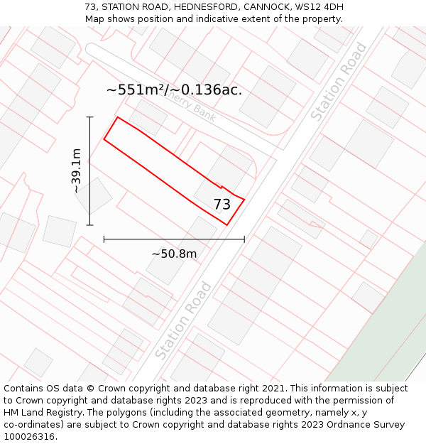 73, STATION ROAD, HEDNESFORD, CANNOCK, WS12 4DH: Plot and title map