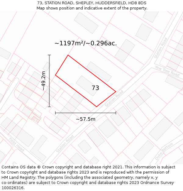 73, STATION ROAD, SHEPLEY, HUDDERSFIELD, HD8 8DS: Plot and title map