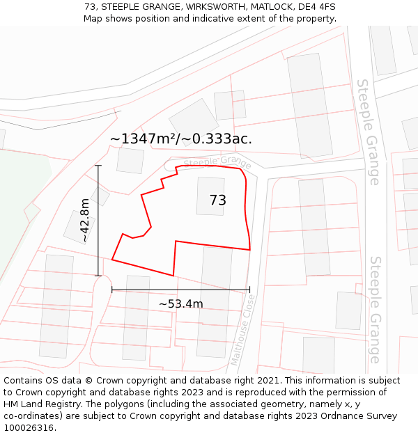 73, STEEPLE GRANGE, WIRKSWORTH, MATLOCK, DE4 4FS: Plot and title map