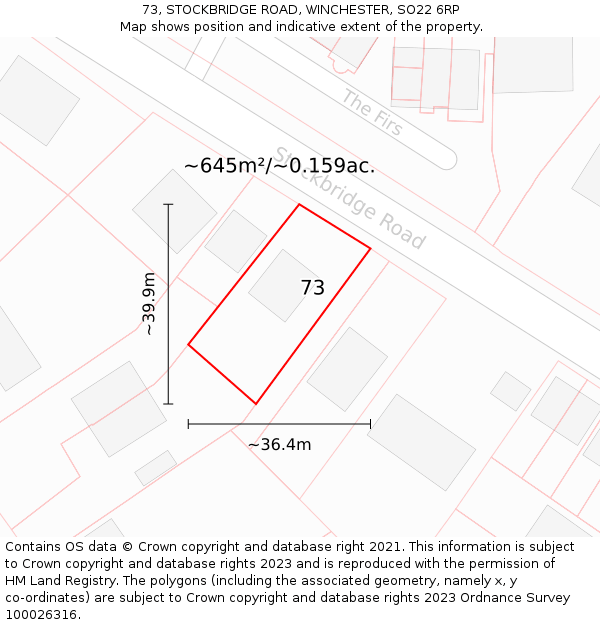 73, STOCKBRIDGE ROAD, WINCHESTER, SO22 6RP: Plot and title map