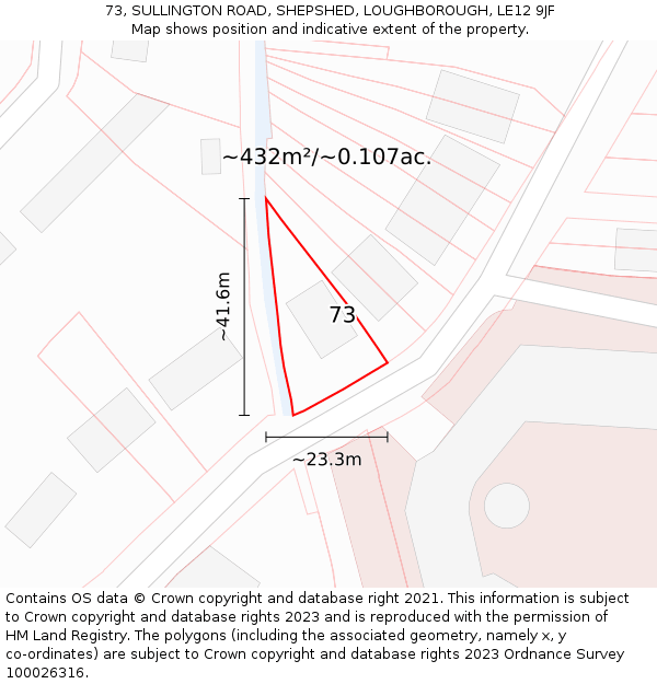 73, SULLINGTON ROAD, SHEPSHED, LOUGHBOROUGH, LE12 9JF: Plot and title map