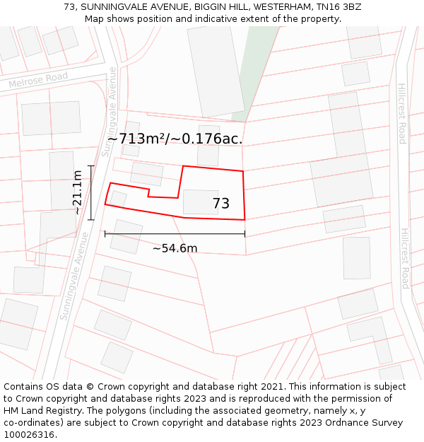 73, SUNNINGVALE AVENUE, BIGGIN HILL, WESTERHAM, TN16 3BZ: Plot and title map