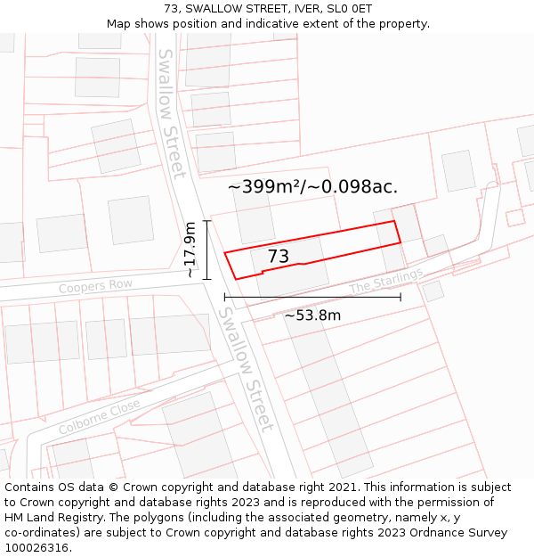 73, SWALLOW STREET, IVER, SL0 0ET: Plot and title map