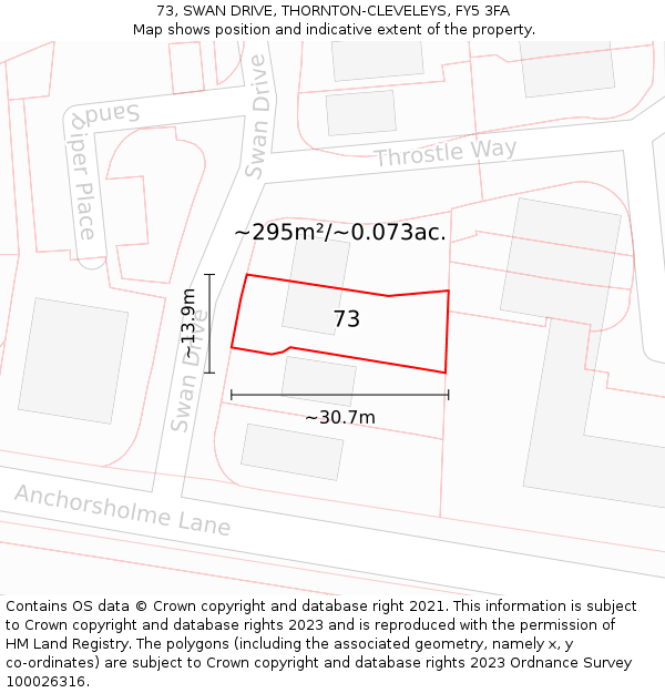 73, SWAN DRIVE, THORNTON-CLEVELEYS, FY5 3FA: Plot and title map