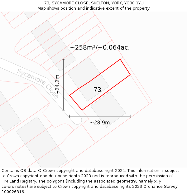 73, SYCAMORE CLOSE, SKELTON, YORK, YO30 1YU: Plot and title map