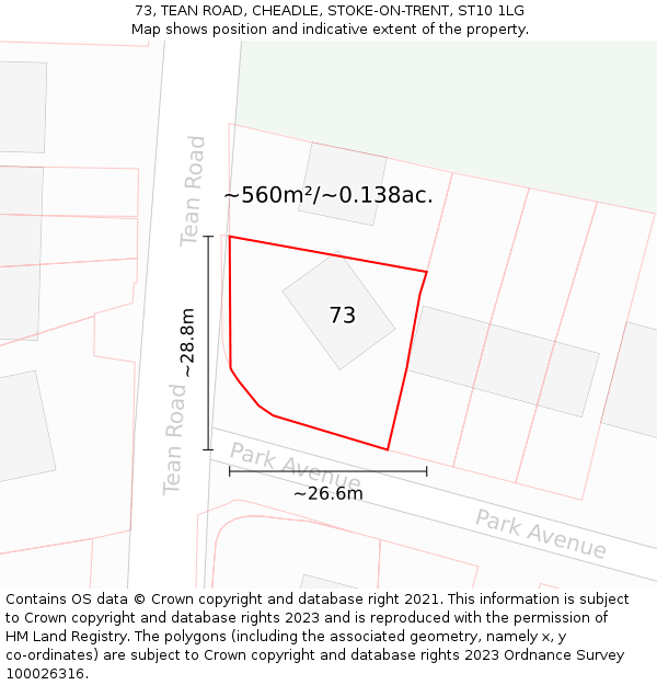 73, TEAN ROAD, CHEADLE, STOKE-ON-TRENT, ST10 1LG: Plot and title map