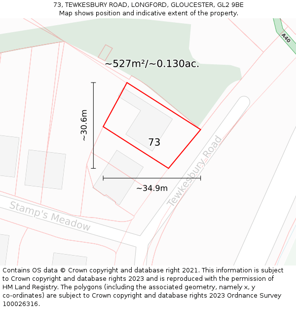 73, TEWKESBURY ROAD, LONGFORD, GLOUCESTER, GL2 9BE: Plot and title map