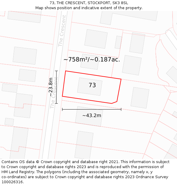 73, THE CRESCENT, STOCKPORT, SK3 8SL: Plot and title map